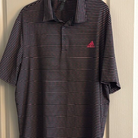 Adidas Men XL Logo Polo Golf Black Multi Color Stripe Short Sleeve - Picture 1 of 5